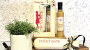 gift box with Sticky Date Log Pudding and Caramel Sauce