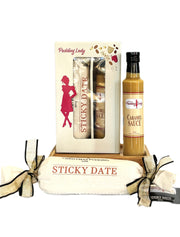 gift box with Sticky Date Log Pudding and Caramel Sauce